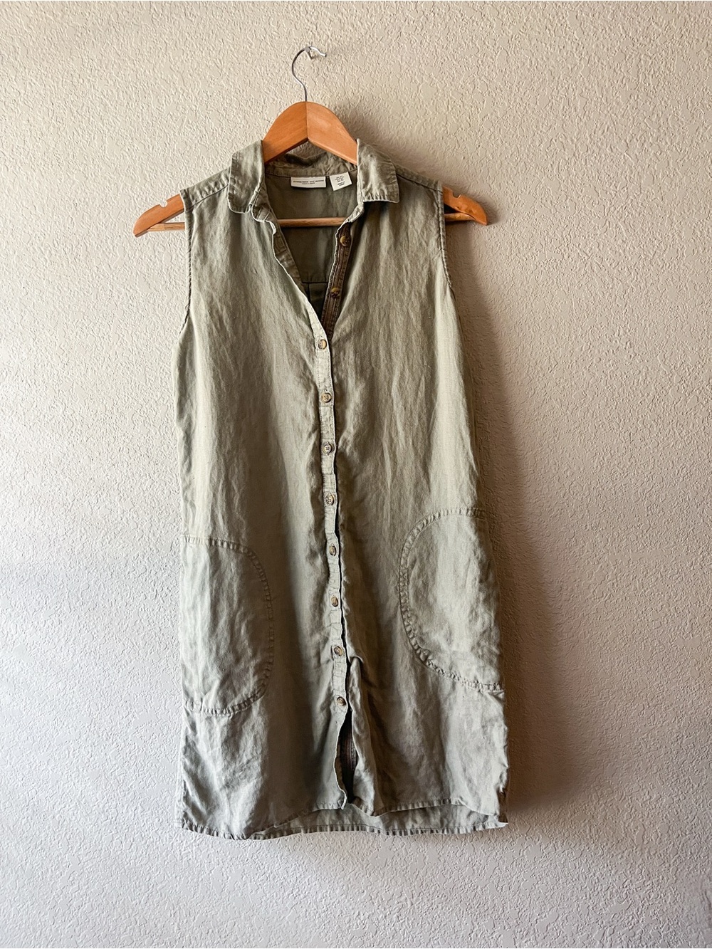 Adrienne Vittadini Sleeveless Button-Front Linen Tunic - Olive Green XS